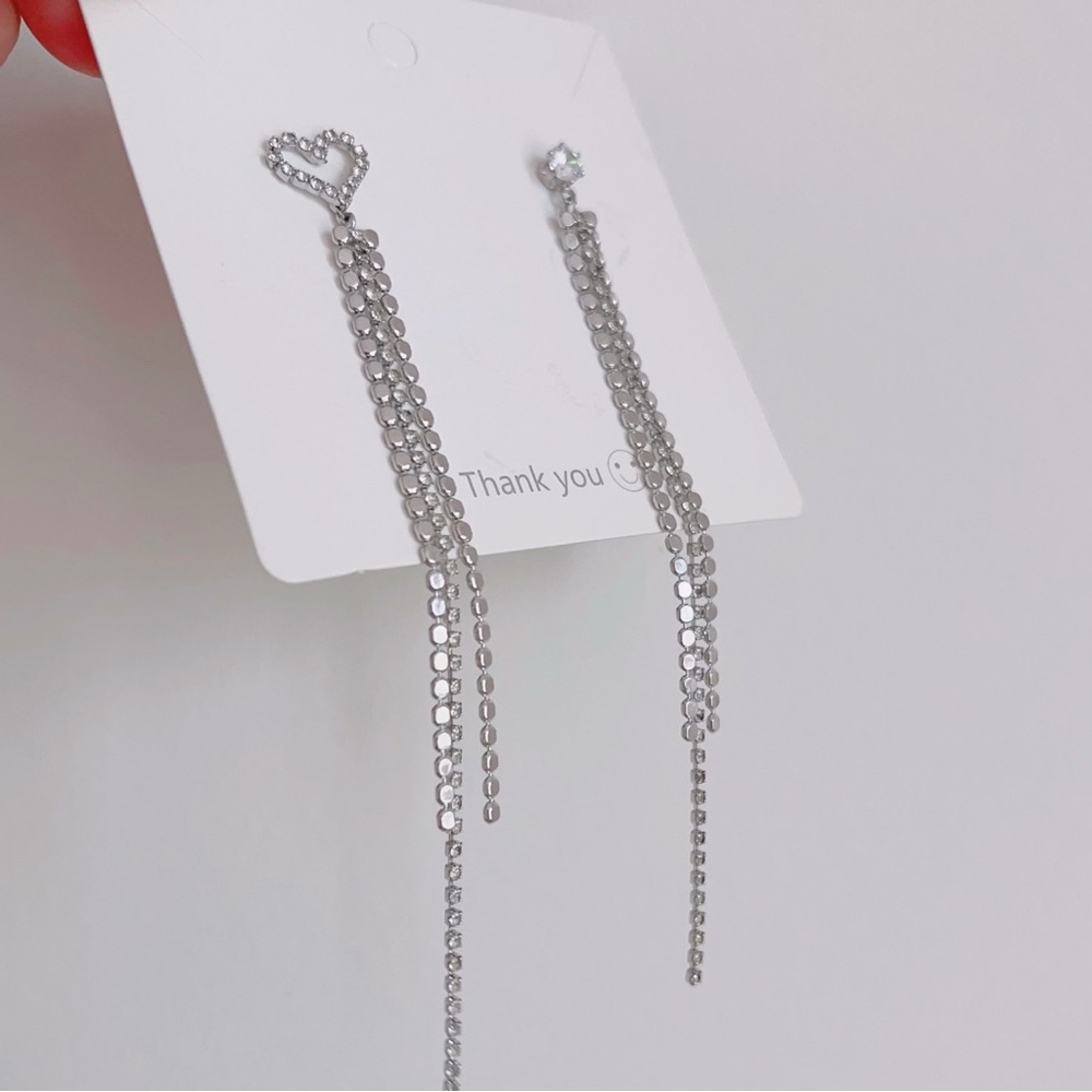 925 Silver Post Zircon Heart Dangle Earrings | Nickel-Free | 9.9/10 Condition